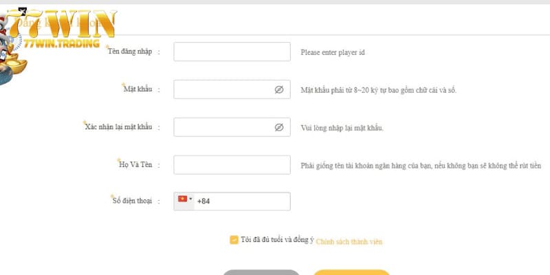 Khách hàng đăng ký 77WIN vào đúng trang web